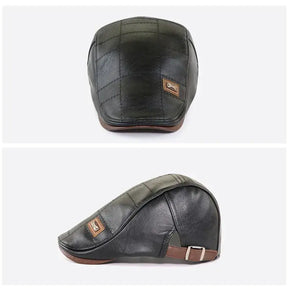 Boina Masculina de Couro Romenzi Vintage RZ268 em couro premium, design clássico italiano, ajuste ergonômico e versatilidade para looks casuais e formais.