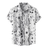 Camisa Manga Curta Estampada Romenzi Floral RZ574 feita em tecido leve e respirável, com estampas florais vibrantes que unem conforto, frescor e estilo.
