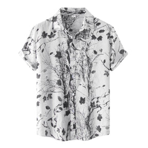 Camisa Manga Curta Estampada Romenzi Floral RZ574 feita em tecido leve e respirável, com estampas florais vibrantes que unem conforto, frescor e estilo.