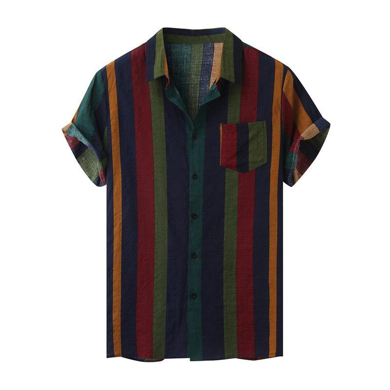 Camisa Manga Curta Leve Listrada Romenzi RZ598 feita em tecido leve e respirável, com caimento moderno que une frescor, estilo casual e sofisticação.