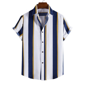 Camisa Manga Curta Listrada Romenzi Navy RZ600 feita em tecido leve e respirável, com design moderno e caimento impecável que transmite sofisticação.