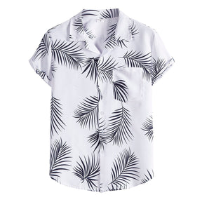 Camisa Manga Curta Romenzi Ipanema RZ584 feita em tecido leve de alta qualidade, com estampa minimalista de folhas que une frescor, estilo e sofisticação.