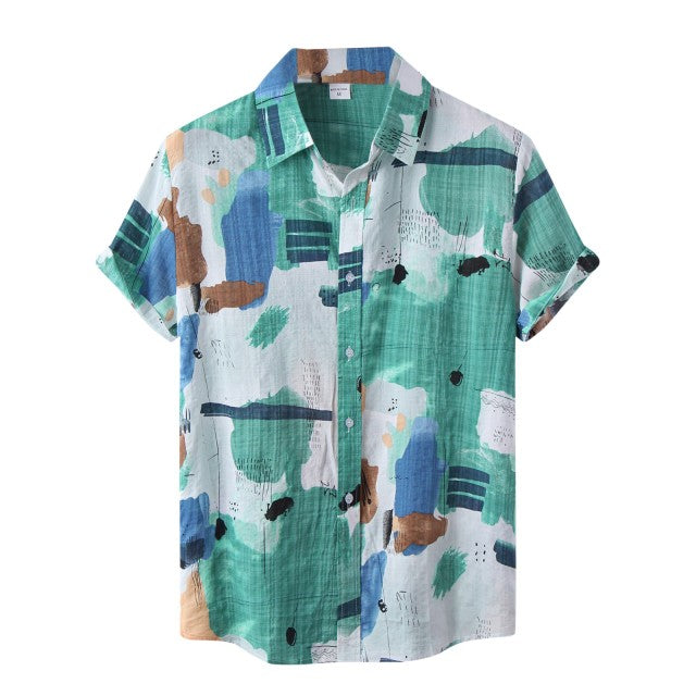 Camisa Manga Curta Romenzi Mirage RZ588 feita em tecido leve, com estampas abstratas modernas e caimento impecável que une frescor, conforto e estilo.