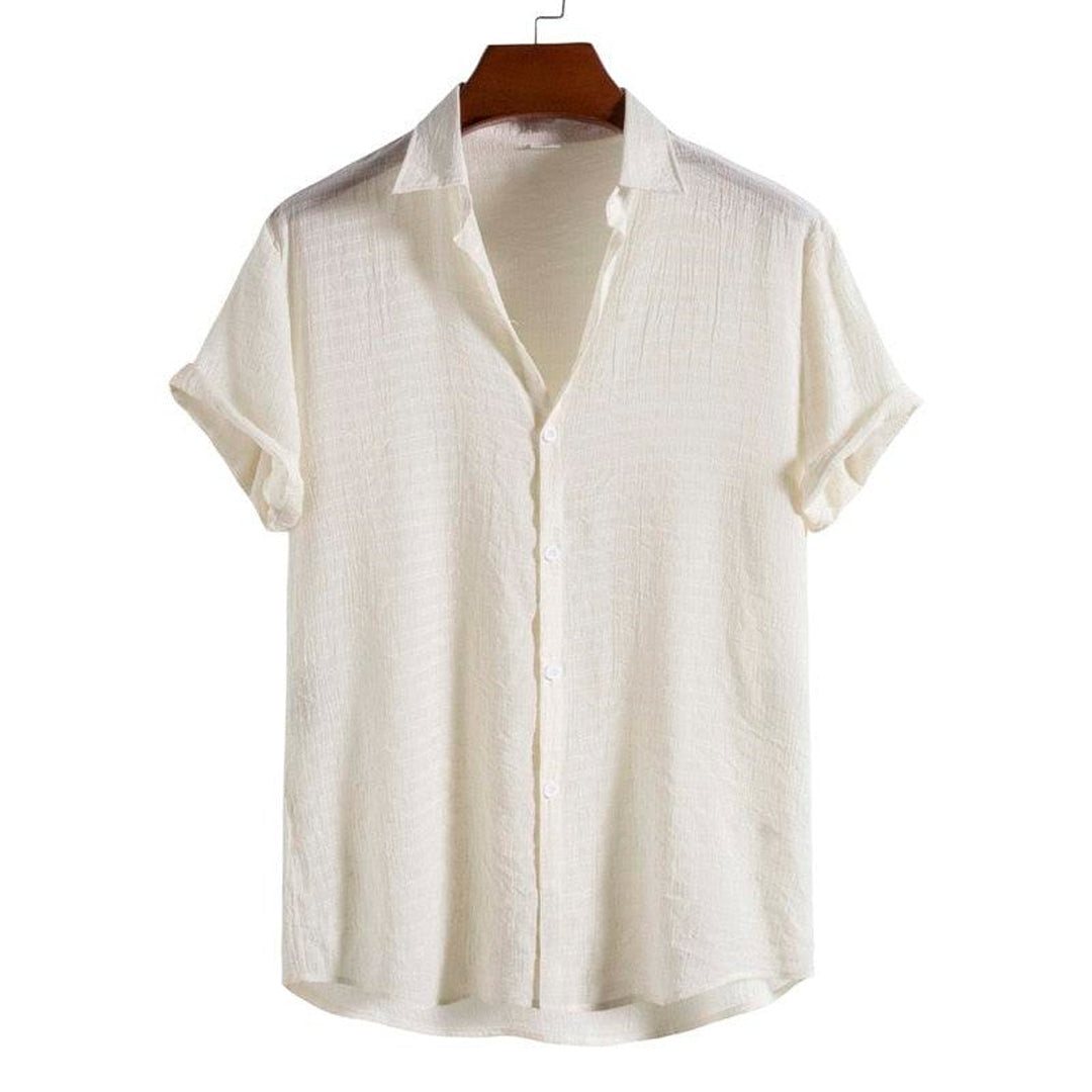 Camisa Manga Curta Romenzi Playa Off White RZ591 em tecido leve, com design sofisticado e caimento impecável para ocasiões casuais e dias ensolarados.