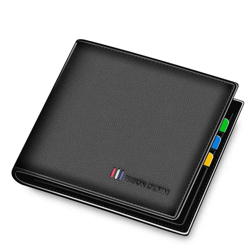 Carteira Masculina Bison Romenzi RZ479 em couro PU premium com design elegante, porta-cartões, espaço para moedas e notas.