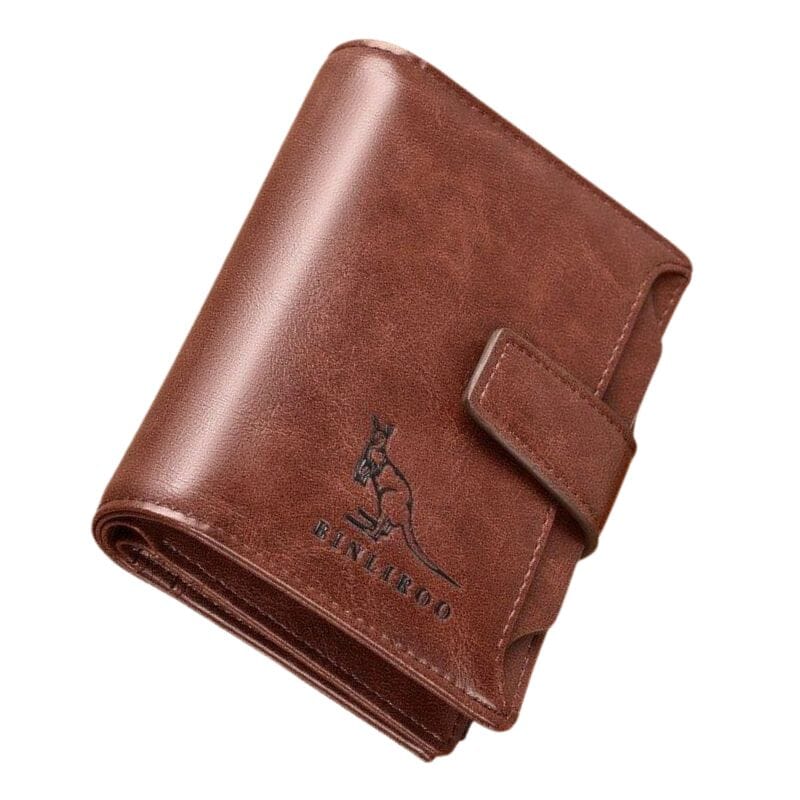 Carteira Masculina Dylan Romenzi RZ491 em couro PU marrom, com compartimentos para documentos, CNH e cartões. Design compacto e funcional.