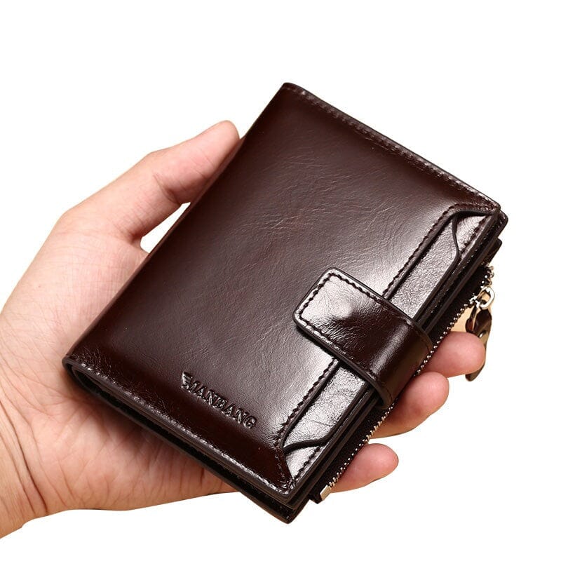 Carteira Masculina de Couro Romenzi RZ478 com zíper, porta-cartões, compartimentos internos e acabamento sofisticado em couro legítimo.