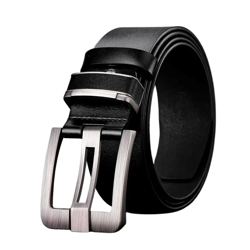 Cinto Masculino Romenzi RZ345 em couro PU nas cores preto e marrom com fivela metálica resistente e design versátil para qualquer ocasião.