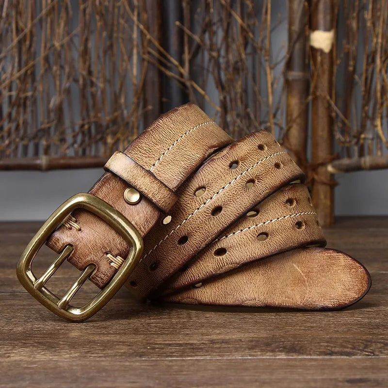 Cinto Masculino de Couro Artesanal Romenzi RZ458 feito à mão com couro legítimo, ideal para looks sofisticados e duráveis.