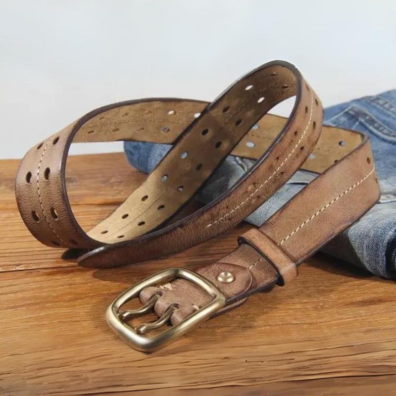 Cinto Masculino de Couro Artesanal Romenzi RZ458 feito à mão com couro legítimo, ideal para looks sofisticados e duráveis.