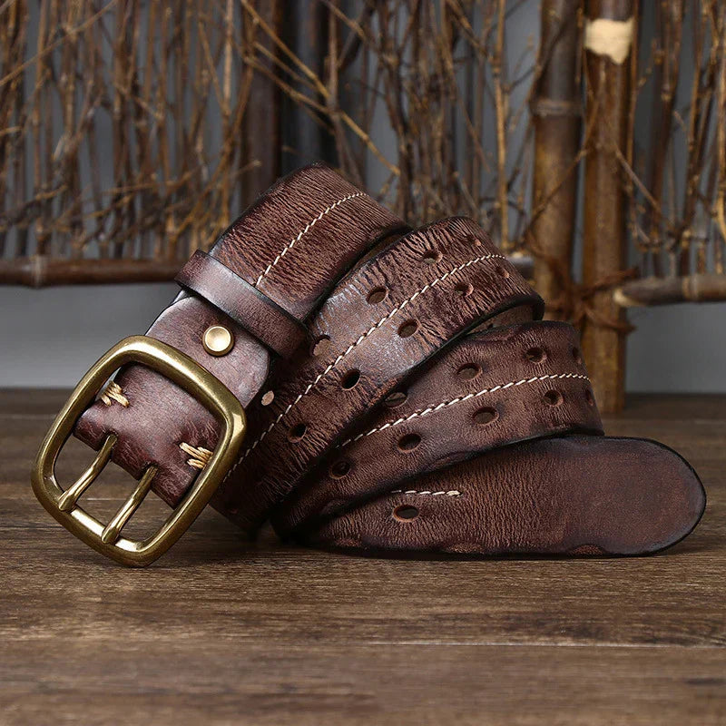 Cinto Masculino de Couro Artesanal Romenzi RZ458 feito à mão com couro legítimo, ideal para looks sofisticados e duráveis.