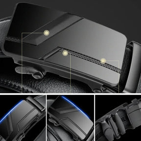 Cinto Masculino de Couro Luxury Romenzi RZ338 nas cor preto com acabamento refinado e design elegante para looks sociais e casuais.