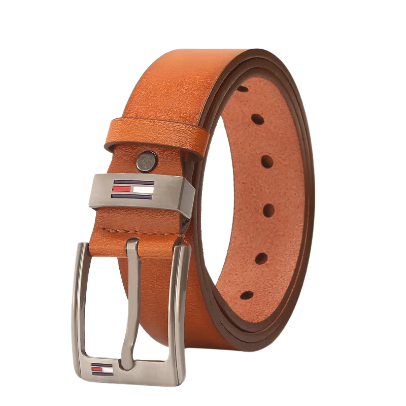 Cinto Masculino Megan Romenzi RZ340 em couro ecológico nas cores preto, caramelo e marrom com fecho durável e visual elegante.