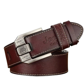 Cinto Masculino de Couro Romenzi Jeep RZ473 feito com couro legítimo, design elegante e fivela metálica para looks sociais ou ocasiões especiais.