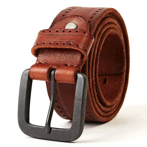 Cinto Masculino de Couro Romenzi Vintage Royal RZ468 com fivela metálica robusta, design clássico e acabamento elegante para visuais refinados