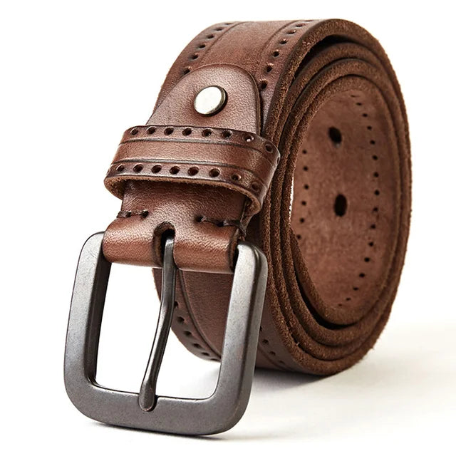 Cinto Masculino de Couro Romenzi Vintage Royal RZ468 com fivela metálica robusta, design clássico e acabamento elegante para visuais refinados