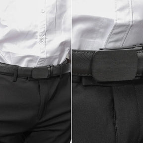 Cinto Masculino Romenzi RZ343 com fivela automática metálica, feito em couro PU nas cores preto e marrom. Estilo, praticidade e elegância.