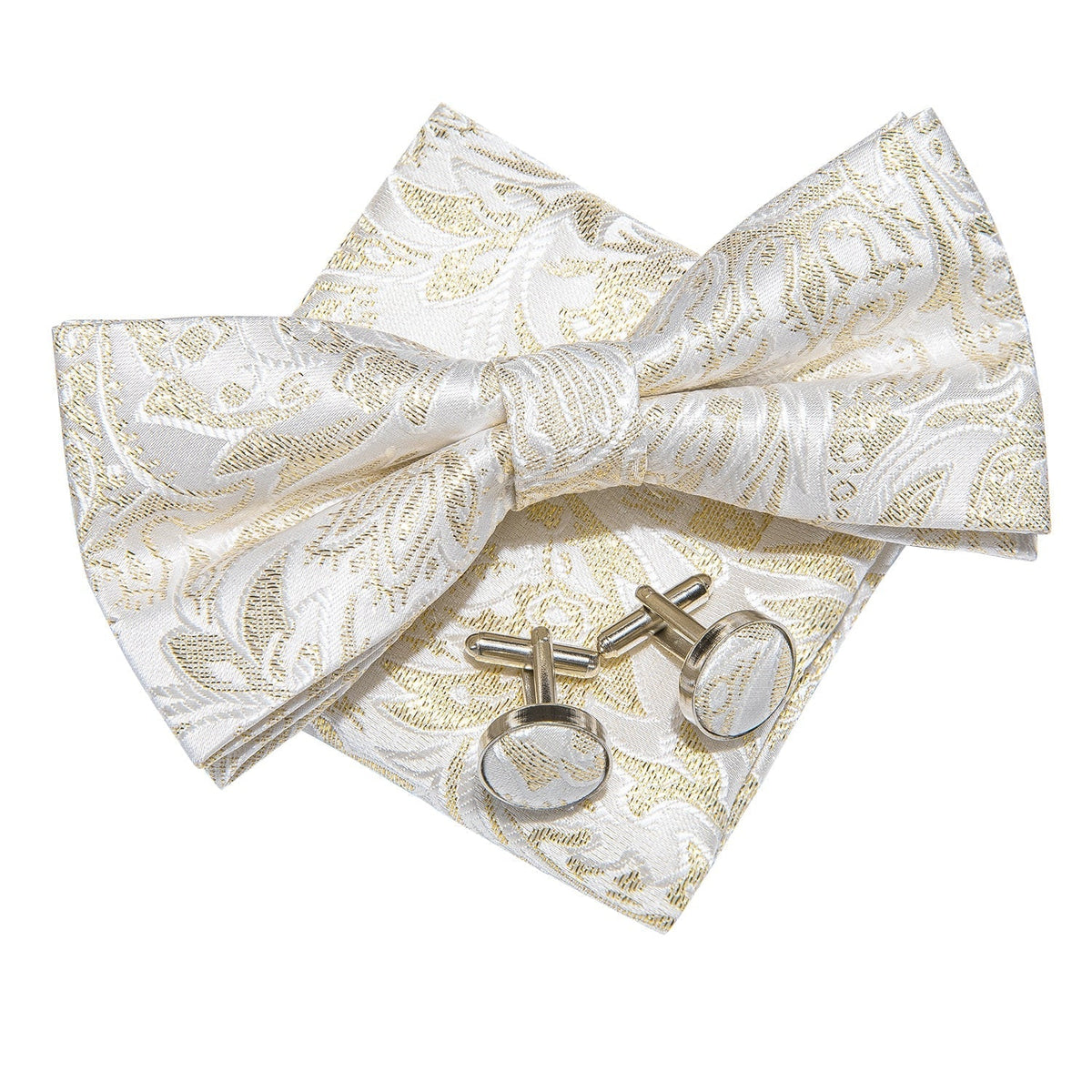 Conjunto Gravata Borboleta Romenzi RZ452 com nó pronto, 2 abotoaduras e 1 lenço de bolso. Sofisticação e estilo para homens elegantes.