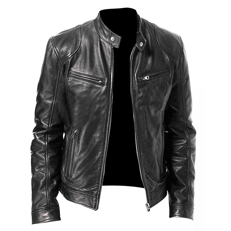 Jaqueta de Couro Masculina Racer Romenzi RZ163, design moderno, conforto e sofisticação em couro premium.