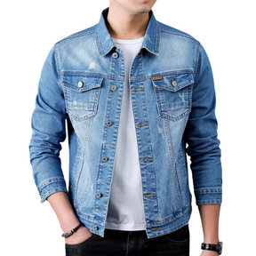 Jaqueta Jeans Denim Masculina Romenzi RZ153, confeccionada em material premium com costuras reforçadas e ajuste refinado para estilo clássico e durável.