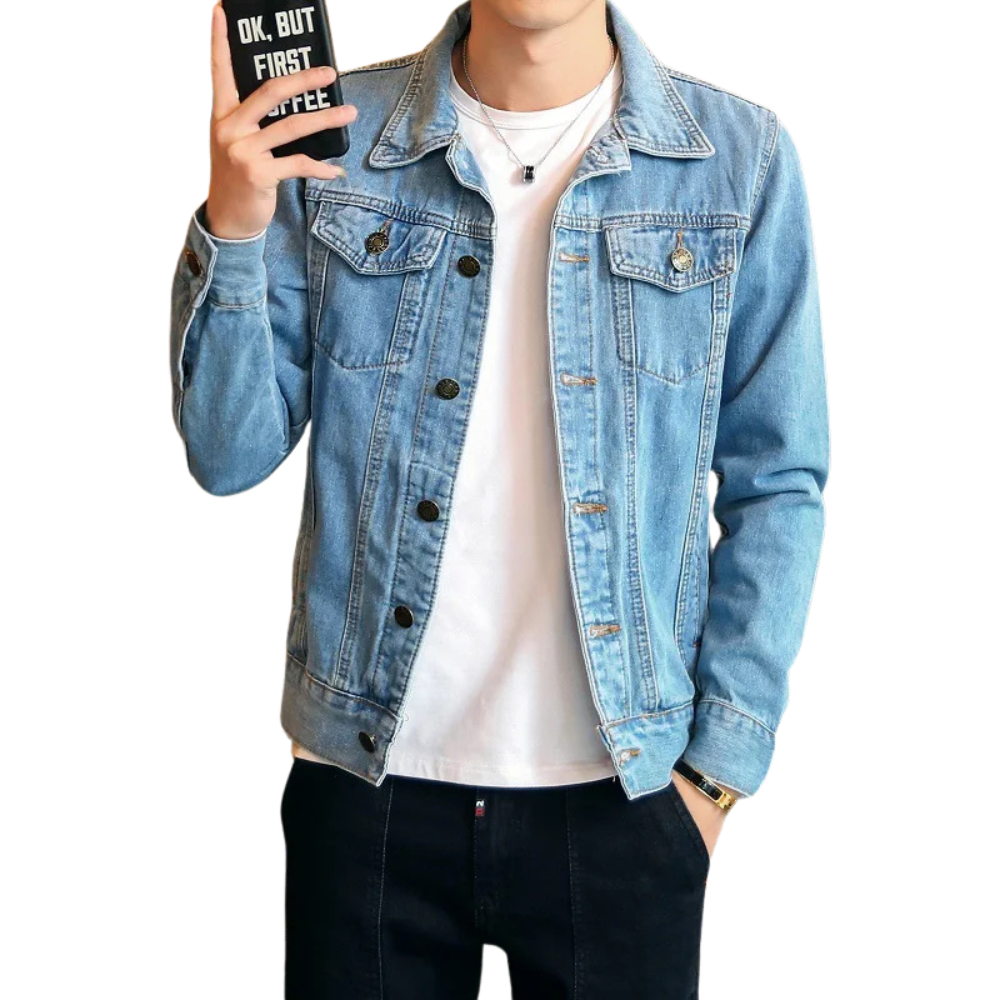 Jaqueta Jeans Masculina Casual Romenzi RZ159 em tecido denim premium, combinando proteção, conforto e estilo para diversas ocasiões.