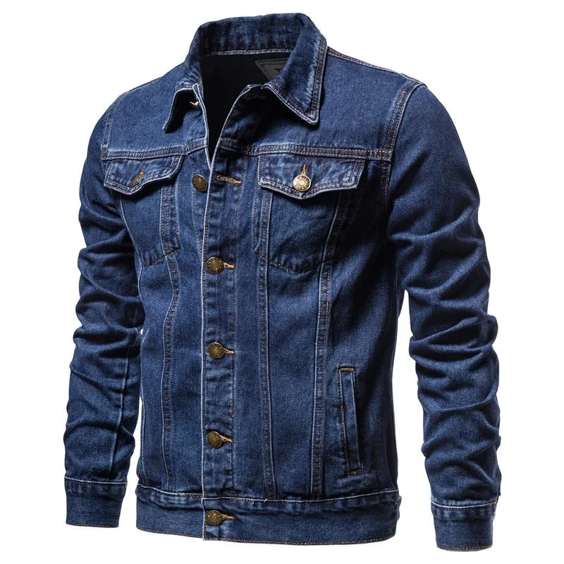 Jaqueta Jeans Masculina Romenzi Classic RZ230 com detalhes sofisticados, design atemporal e materiais de alta qualidade para versatilidade e elegância.