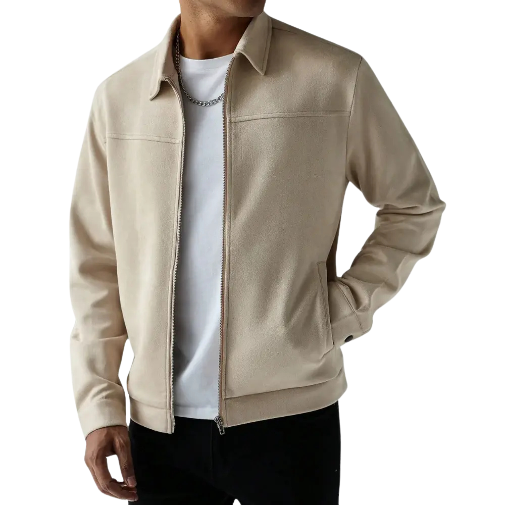 Jaqueta Masculina Casual Romenzi RZ026 com fechamento frontal por zíper, mangas longas e estilo moderno. Conforto e sofisticação para o dia a dia.