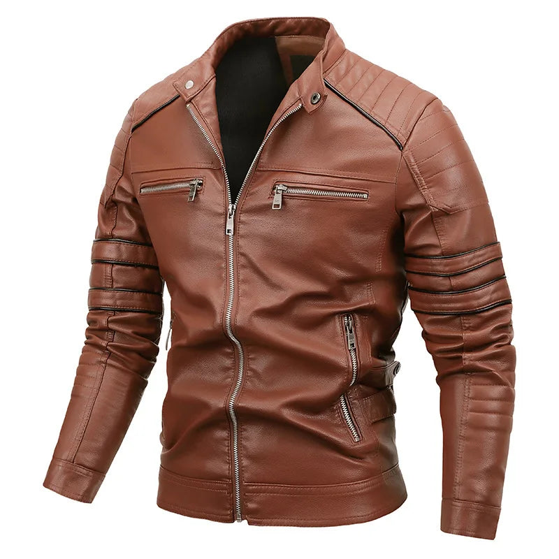 Jaqueta Masculina de Couro Romenzi RZ130 feita em couro premium, com design moderno e interior macio, perfeita para estilo e durabilidade.