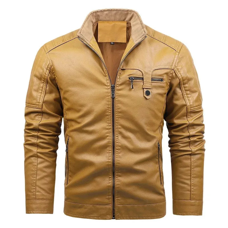 Jaqueta Masculina de Couro Romenzi RZ140 com acabamento em couro premium, interior luxuoso em veludo e design sofisticado para estilo intemporal.