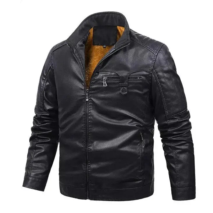 Jaqueta Masculina de Couro Romenzi RZ140 com acabamento em couro premium, interior luxuoso em veludo e design sofisticado para estilo intemporal.