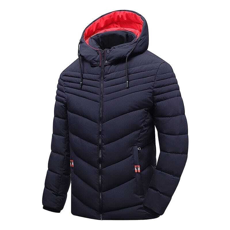 Jaqueta Masculina Forrada Snow Romenzi RZ201 com forro acolchoado, capuz removível e proteção contra frio e chuva.