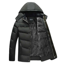 Jaqueta Masculina Inverno Warmcover Romenzi RZ025 com design sofisticado, tecido térmico, capuz removível e ajuste ergonômico para o inverno.
