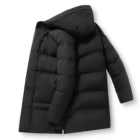 Jaqueta Puffer Longa Masculina Romenzi RZ135 com tecido premium, impermeável e detalhes refinados, perfeita para conforto e proteção contra o frio.
