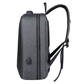 Mochila Executiva Romenzi RZ067 com tecido impermeável, compartimento para notebook 15'', porta USB, trava TSA e design moderno e funcional.