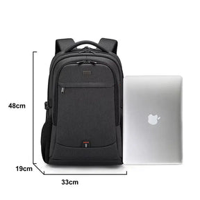 Mochila Executiva Romenzi RZ348 em tecido Oxford impermeável com porta USB e compartimento para notebook 17''. Ideal para negócios e deslocamentos.