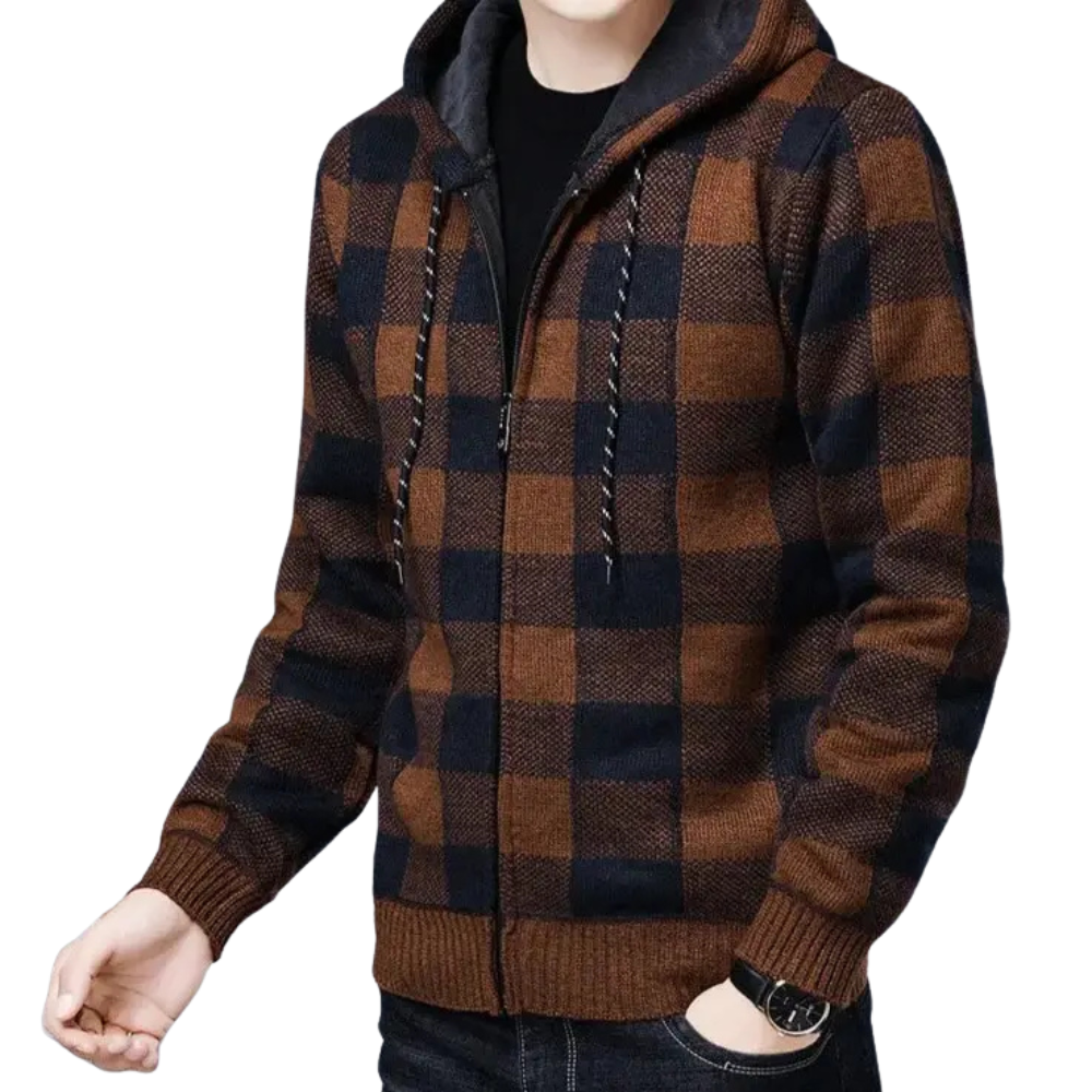 Moletom Xadrez Masculino com Capuz Romenzi RZ110 com design xadrez elegante capuz e conforto que combinam estilo casual e modernidade