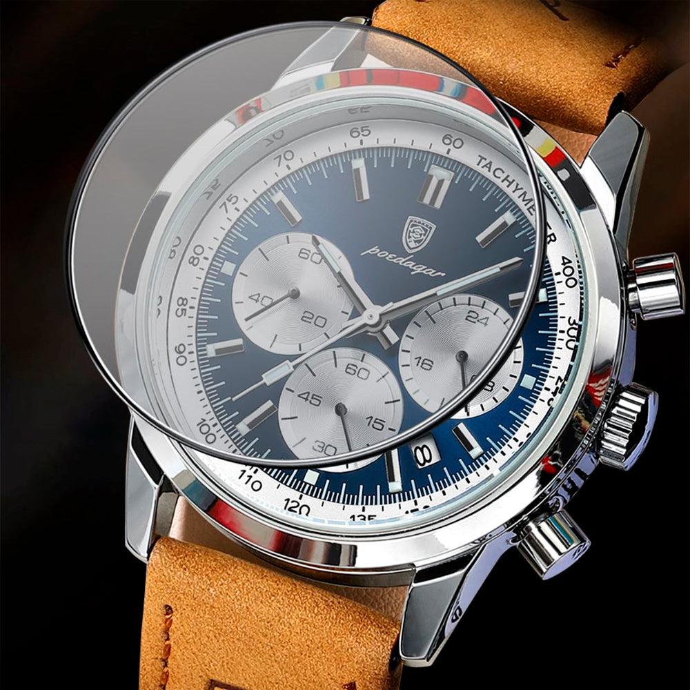 Relógio Masculino com Pulseira de Couro Romenzi RZ698, design sofisticado e versátil, mecanismo de quartzo preciso e resistência à água para o dia a dia.