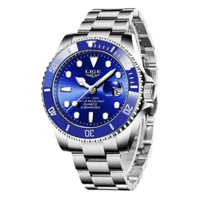 Relógio Masculino LIGE Diamond Romenzi RZ528 feito em aço inoxidável com vidro temperado, Quartz japonês, ponteiros luminosos e resistência à água 50m.