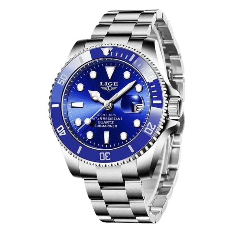 Relógio Masculino LIGE Diamond Romenzi RZ528 feito em aço inoxidável com vidro temperado, Quartz japonês, ponteiros luminosos e resistência à água 50m.