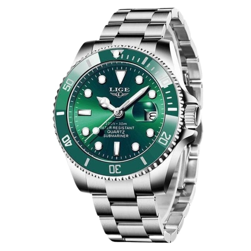 Relógio Masculino LIGE Diamond Romenzi RZ528 feito em aço inoxidável com vidro temperado, Quartz japonês, ponteiros luminosos e resistência à água 50m.