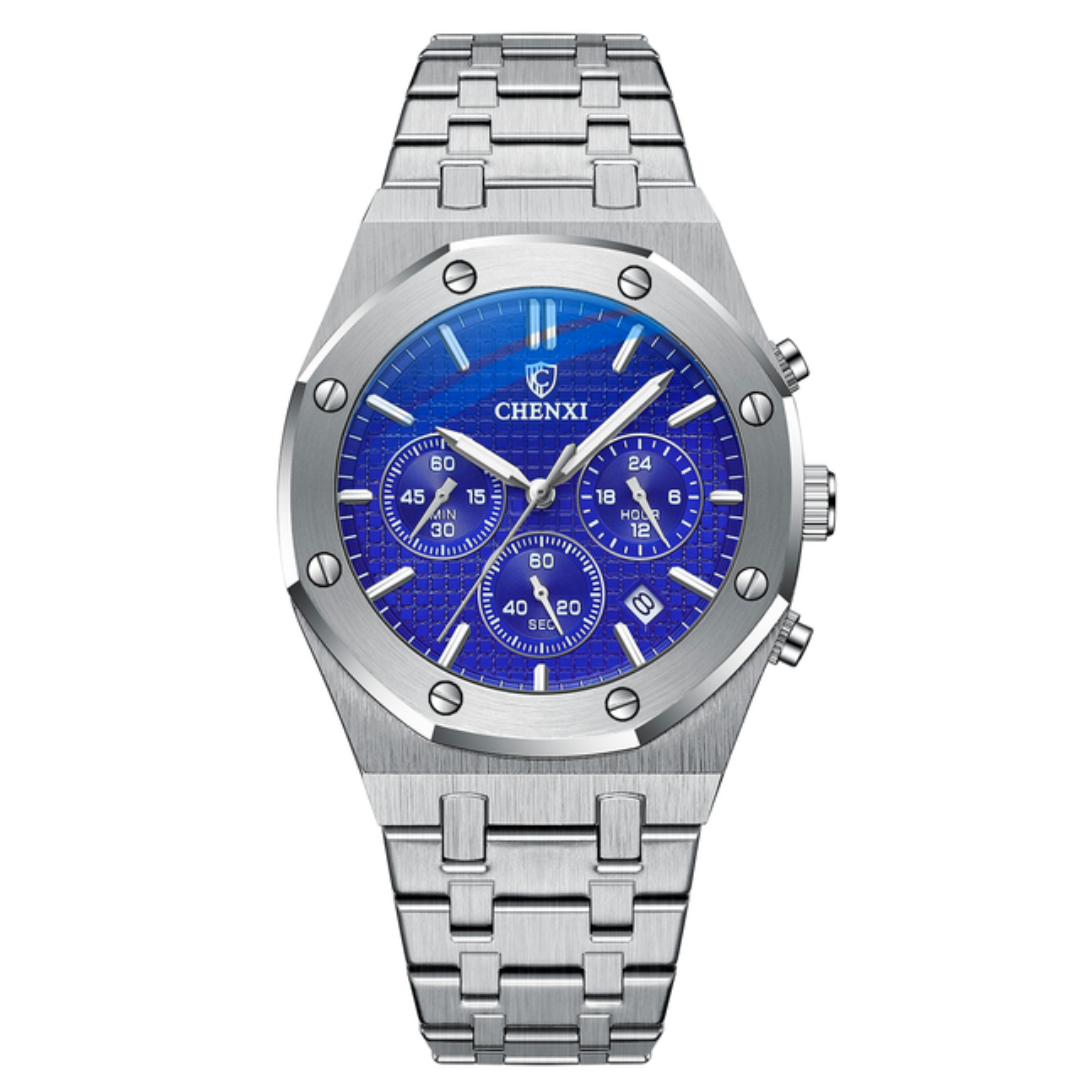 Relógio Masculino Romenzi Aero RZ700 com design imponente, pulseira ajustável e resistência à água, unindo estilo, conforto e durabilidade em todas ocasiões.