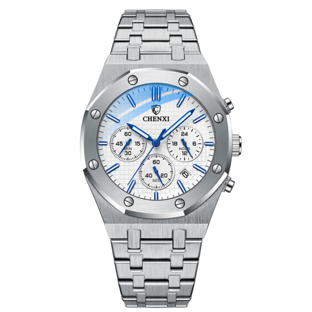 Relógio Masculino Romenzi Aero RZ700 com design imponente, pulseira ajustável e resistência à água, unindo estilo, conforto e durabilidade em todas ocasiões.