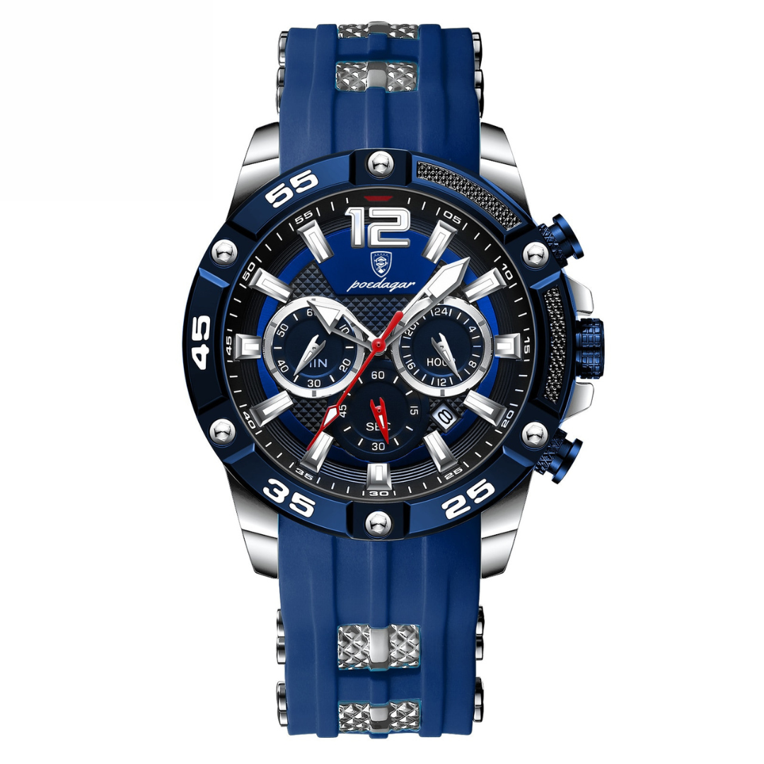 Relógio Masculino Romenzi Agile RZ701 com pulseira em látex e aço inoxidável 904L, design moderno e resistente que une conforto, elegância e praticidade.