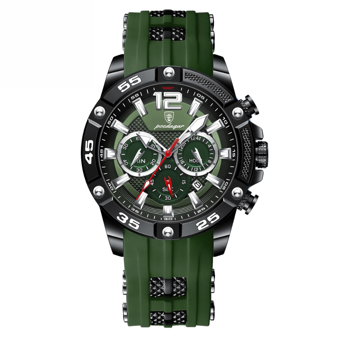 Relógio Masculino Romenzi Agile RZ701 com pulseira em látex e aço inoxidável 904L, design moderno e resistente que une conforto, elegância e praticidade.