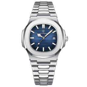 Relógio Masculino Romenzi Atlas RZ703 com pulseira em aço inox 904L, vidro de safira, 40 mm, resistência à água 3ATM e design sofisticado náutico.