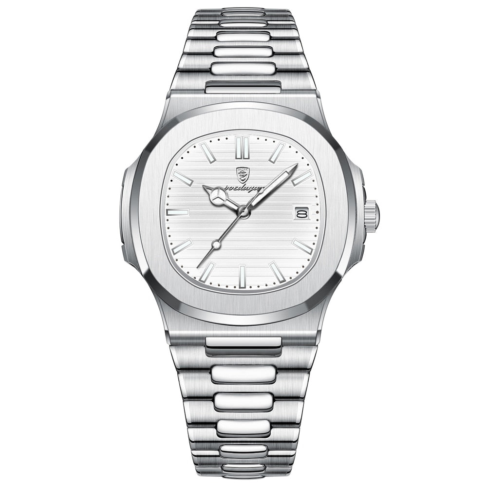 Relógio Masculino Romenzi Atlas RZ703 com pulseira em aço inox 904L, vidro de safira, 40 mm, resistência à água 3ATM e design sofisticado náutico.