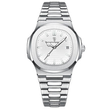 Relógio Masculino Romenzi Atlas RZ703 com pulseira em aço inox 904L, vidro de safira, 40 mm, resistência à água 3ATM e design sofisticado náutico.