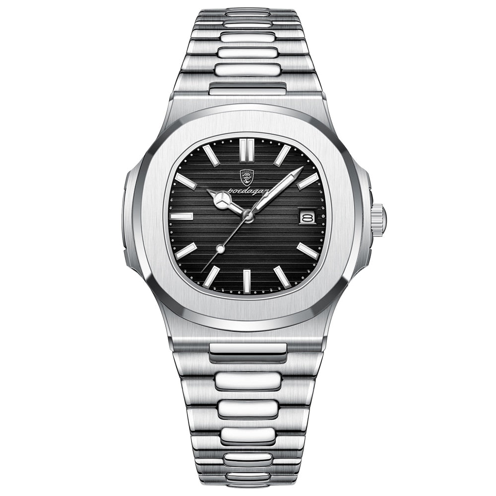 Relógio Masculino Romenzi Atlas RZ703 com pulseira em aço inox 904L, vidro de safira, 40 mm, resistência à água 3ATM e design sofisticado náutico.