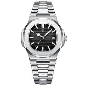 Relógio Masculino Romenzi Atlas RZ703 com pulseira em aço inox 904L, vidro de safira, 40 mm, resistência à água 3ATM e design sofisticado náutico.