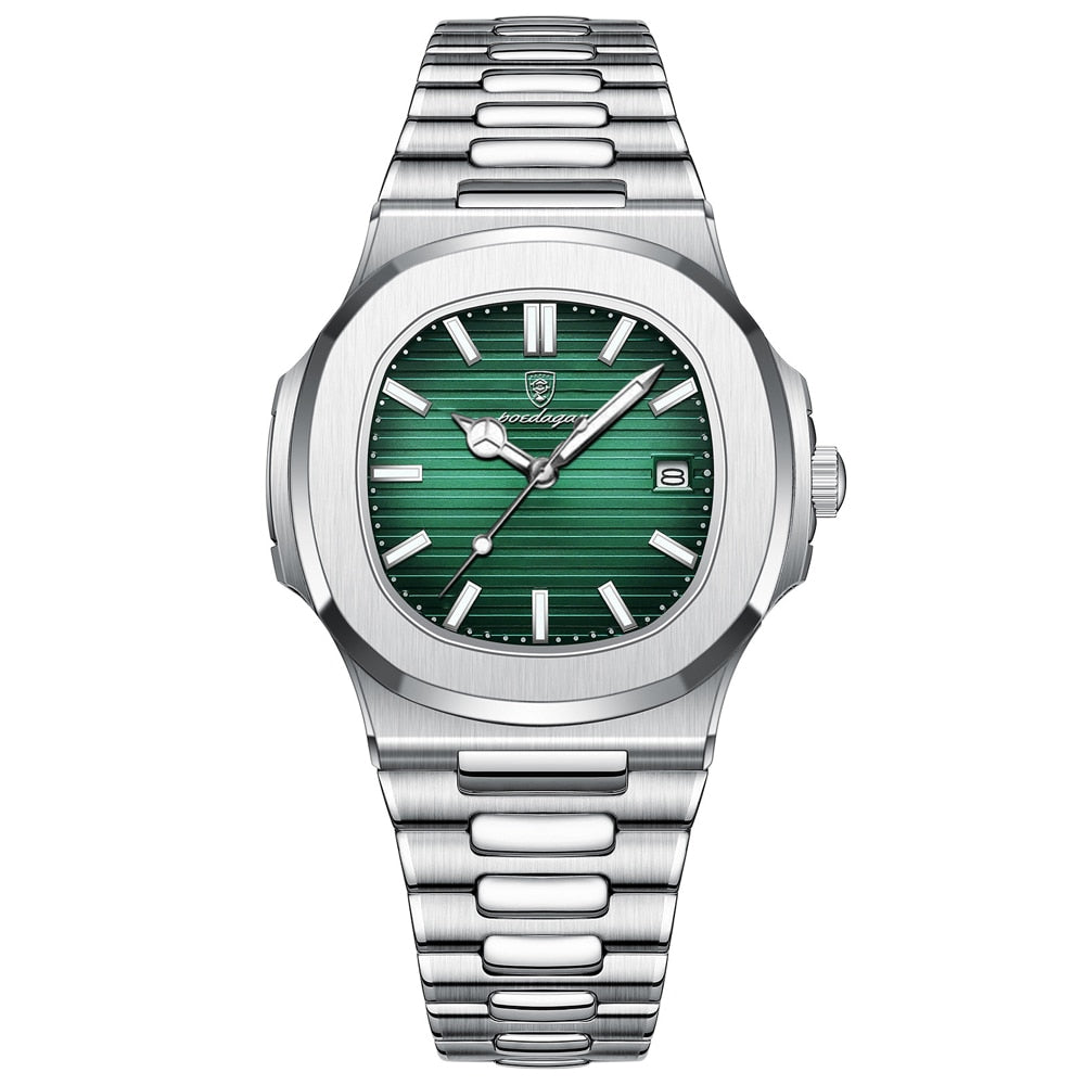Relógio Masculino Romenzi Atlas RZ703 com pulseira em aço inox 904L, vidro de safira, 40 mm, resistência à água 3ATM e design sofisticado náutico.